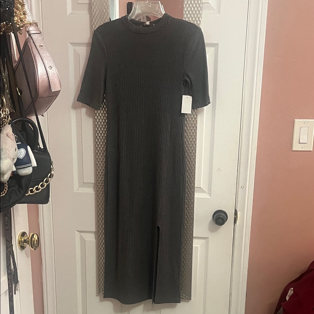 Wayf Charcoal Ribbed Midi Dress